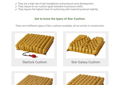 Star Cushion Range Therapist Information Leaflet
