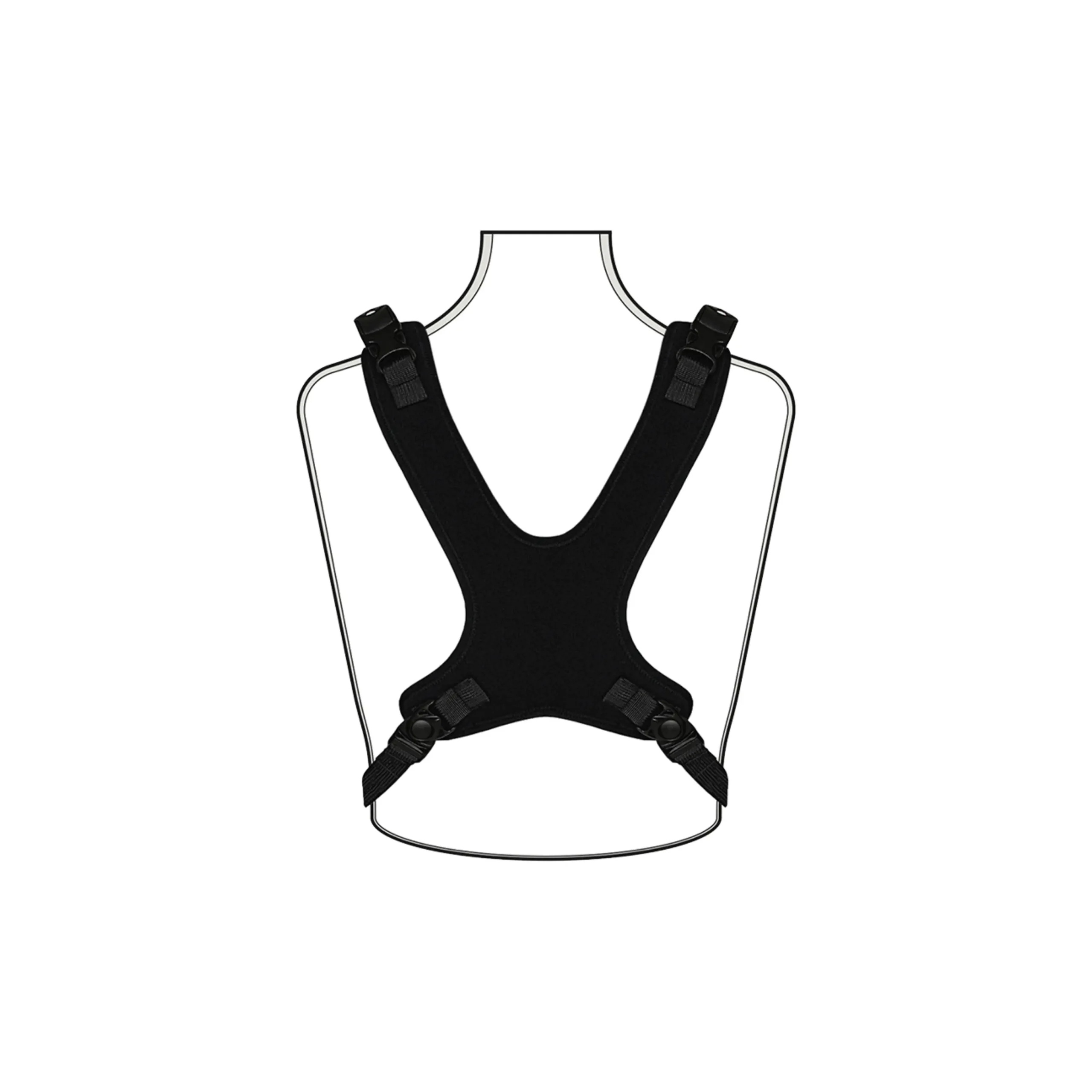 Dynamic Chest Harness Large - O Neill Healthcare Black back posture corrector with a wide central panel and adjustable shoulder straps forming a Y shape, featuring side buckles.
