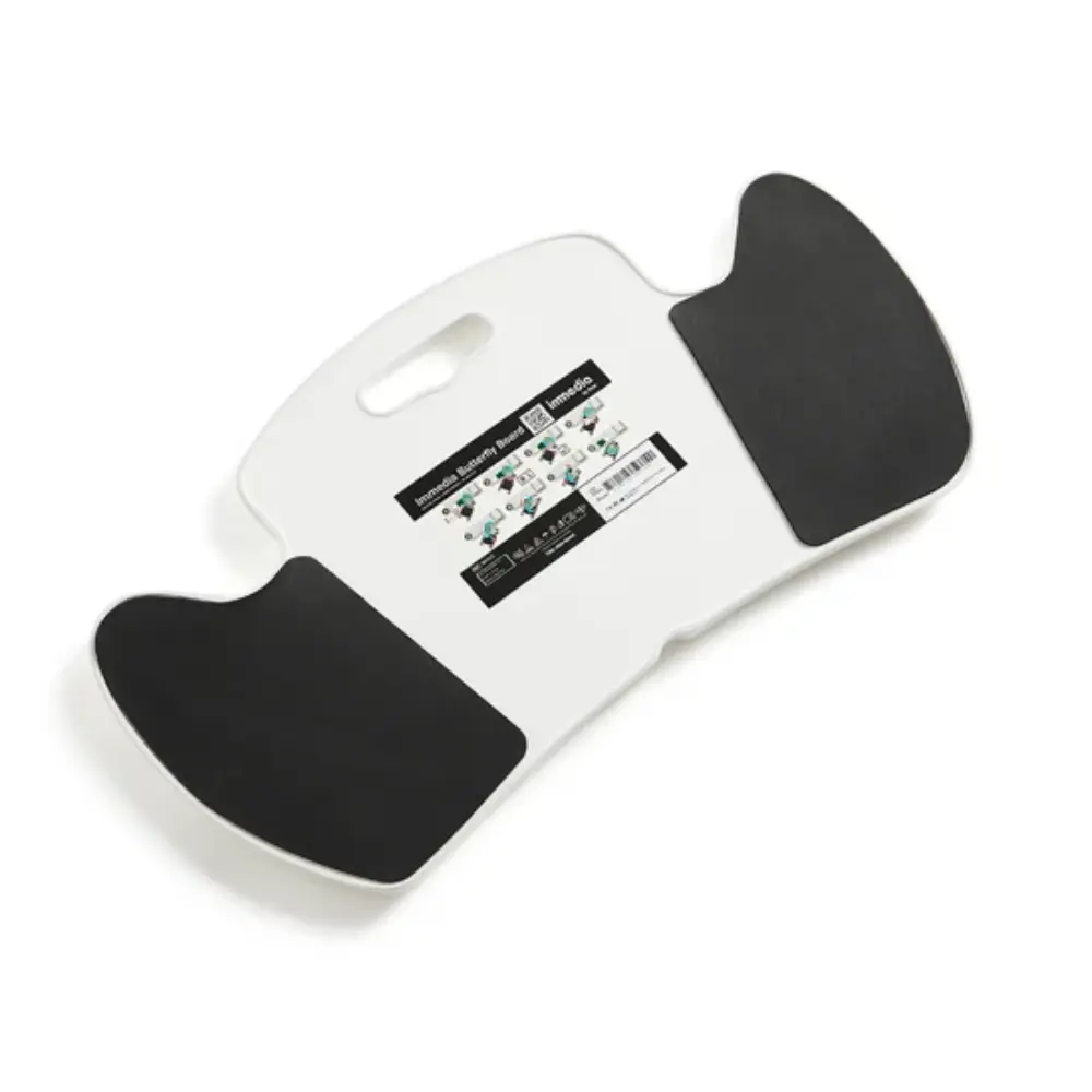 Immedia Butterfly35 - O Neill Healthcare White central plastic insert with two large black padded wings on either end, labeled with a sticker in the middle. Likely a support or stand accessory.