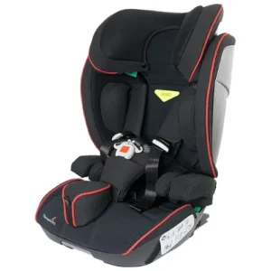 Axkid NEXTKID Reha 1 - O Neill Healthcare Black child car seat with red piping and a padded five-point harness for secure seating.
